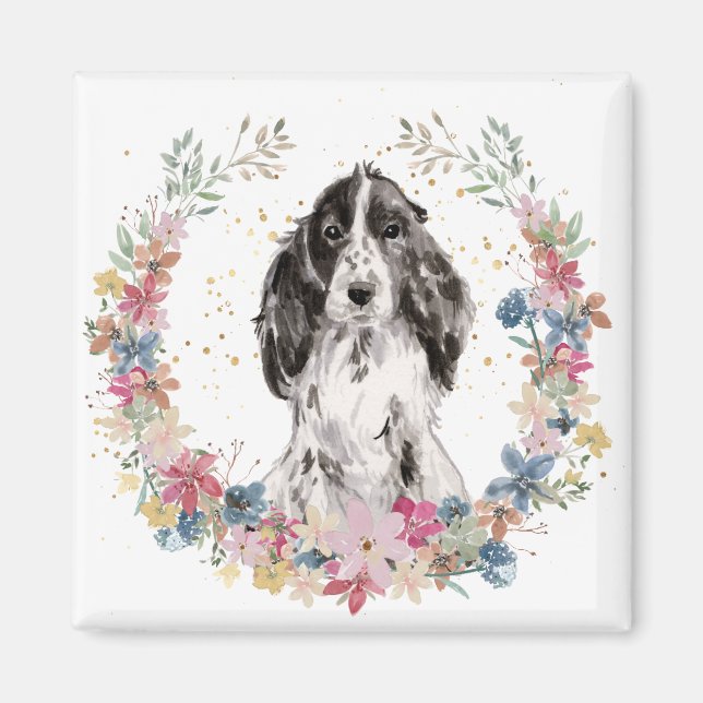 Aimant Anglais Cocker Spaniel Spring Flowers Wreath (Devant)