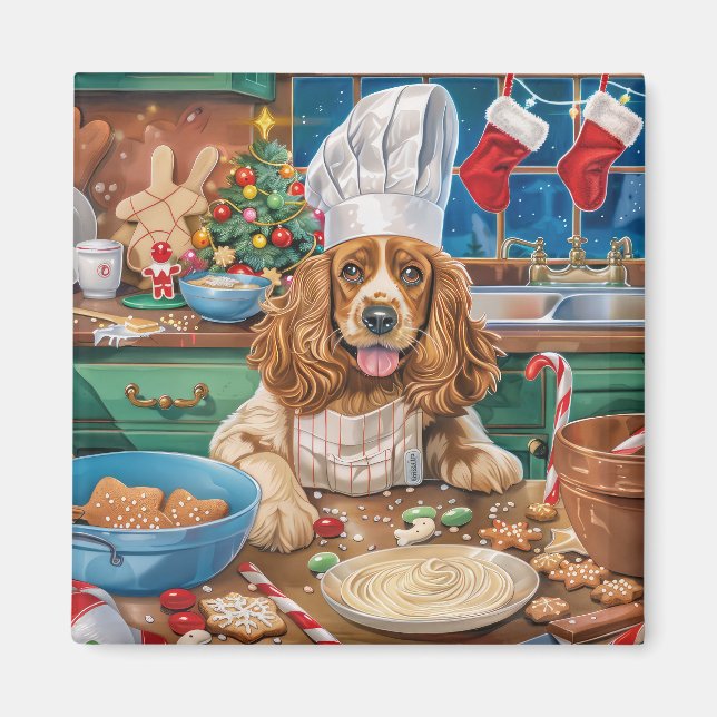 Aimant Anglais Cocker Spaniel Vacances Baking : Noël (Devant)