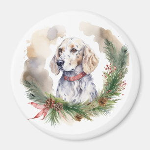 Aimant Anglais Setter Christmas Wreath Festive Pup
