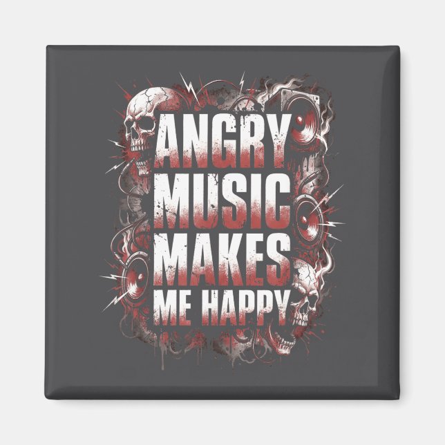 Aimant Angry Music Makes Me Happy Heavy Metal Skull Rock  (Devant)