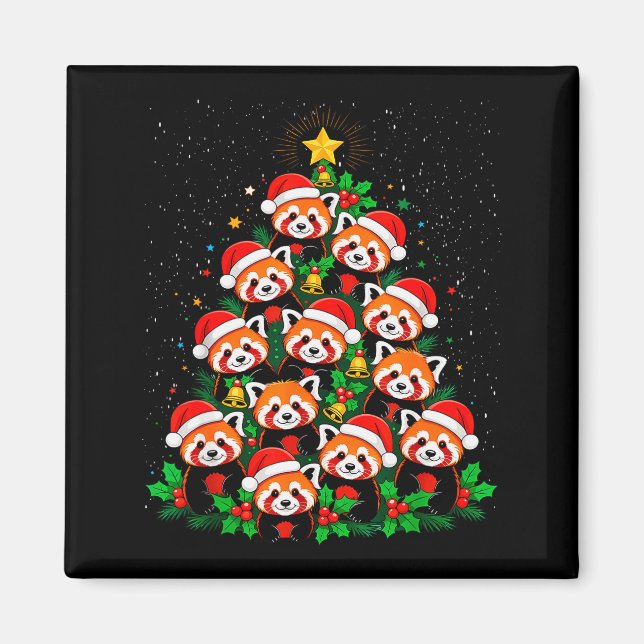 Aimant Animal Xmas Tree Santa Hat Red Panda Christmas  (Devant)