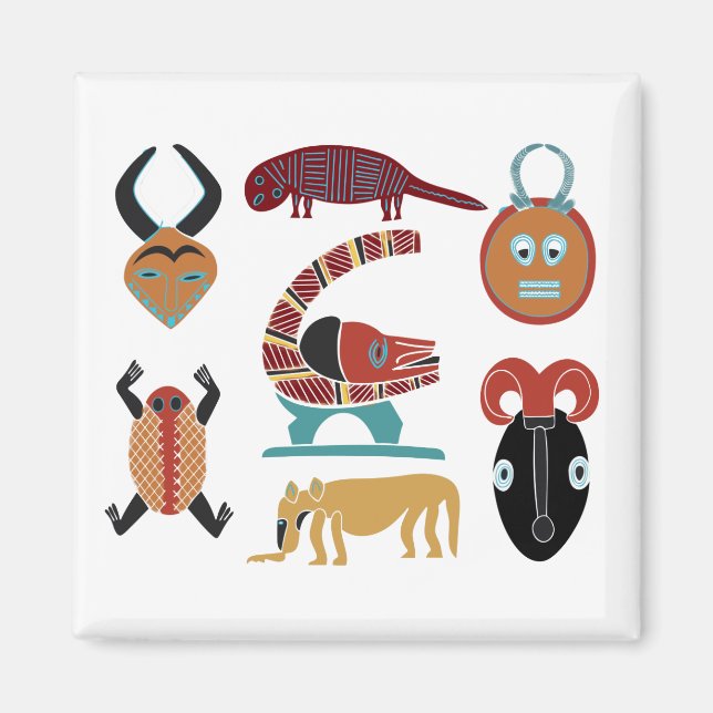 Aimant Animaux abstraits africains colorés et art du visa (Devant)