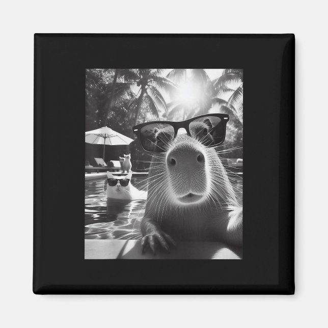 Aimant Animaux Amusants Piscine Capybara Selfie Avec Ca (Devant)