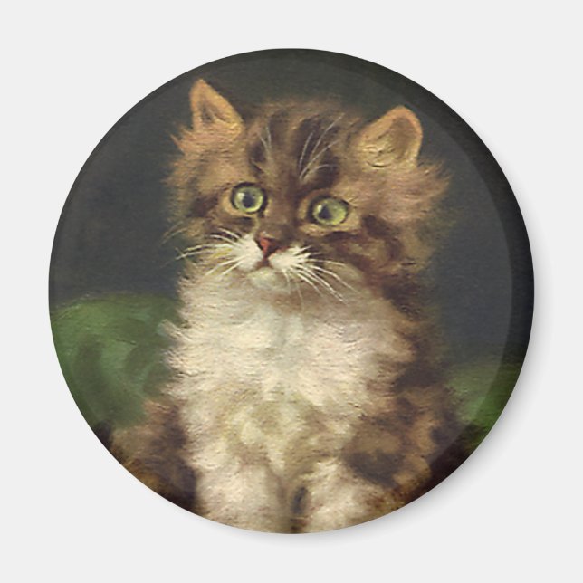 Aimant Animaux de compagnie vintages, Cute Striped Tabby  (Devant)