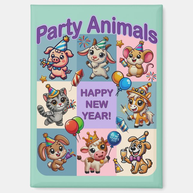 Aimant Animaux de fête "Bonne année" (Recto)