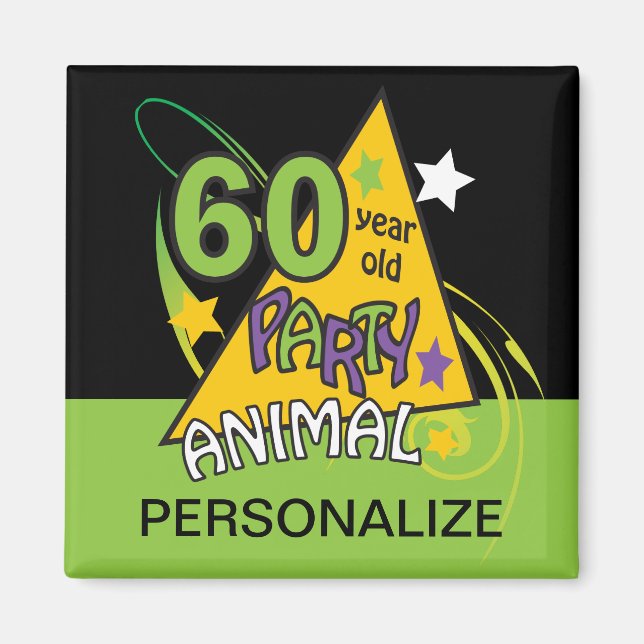 Aimant Animaux de fête de 60 ans - 60e anniversaire (Devant)