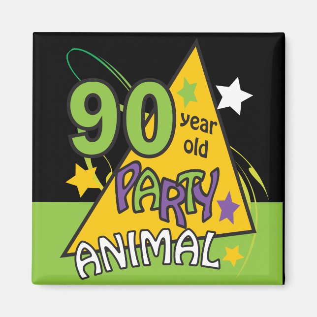 Aimant Animaux de fête de 90 ans | 90e anniversaire (Devant)