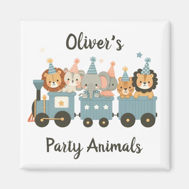 Aimant Animaux de fête mignons sur train personnalisé (Devant)
