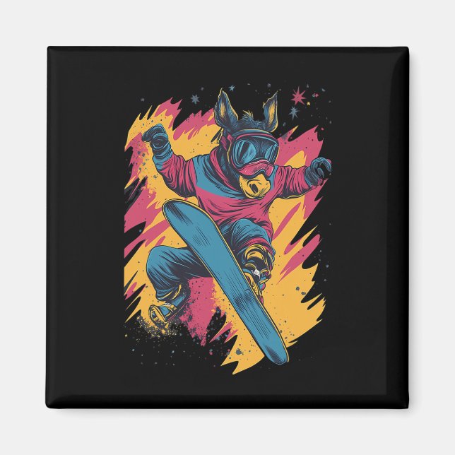 Aimant Animaux De Snowboard - Âne Sur Snowboard Snowbo (Devant)