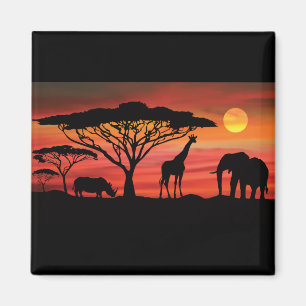 Aimant Animaux et couchers de soleil africains