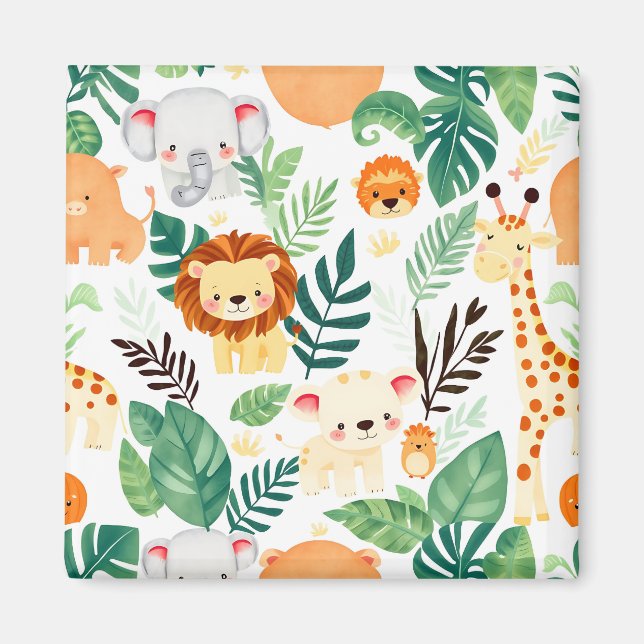 Aimant Animaux mignons de safari motif jungle (Devant)