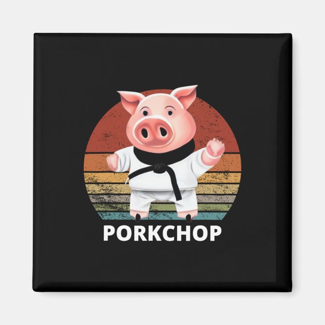 Aimant Animaux Puns Karate Porc Pun Chop (Devant)