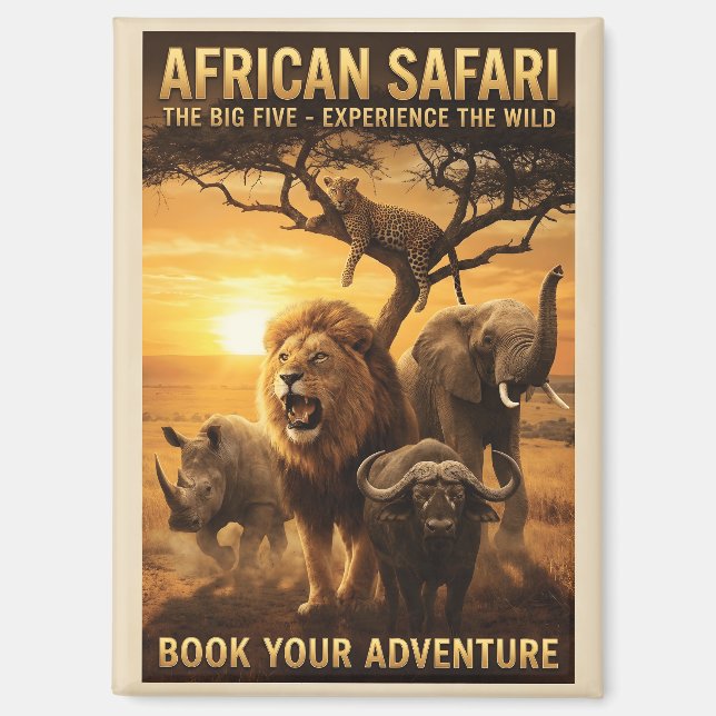 Aimant Animaux sauvages Big Five de safari africain  (Recto)