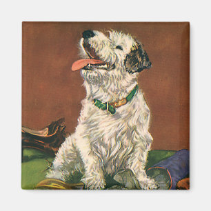 Aimant Animaux Vintage, Chiot Terrier Mignon Mâchant des