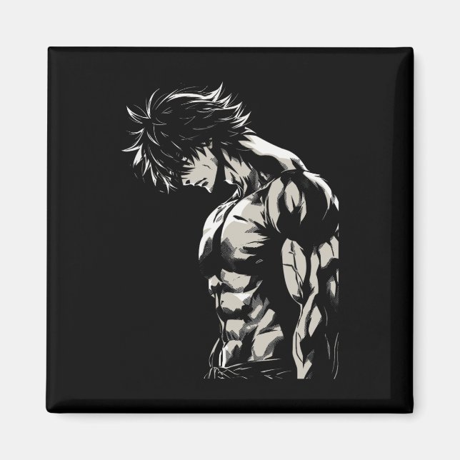 Aimant Anime Men Character Bicep Workout Motivational  (Devant)