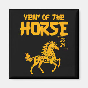 Aimant Année du Cheval 2026 Bonne Année Cheval Doré