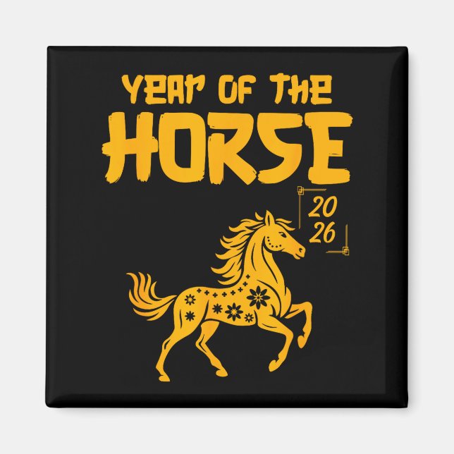Aimant Année du Cheval 2026 Bonne Année Cheval Doré (Devant)