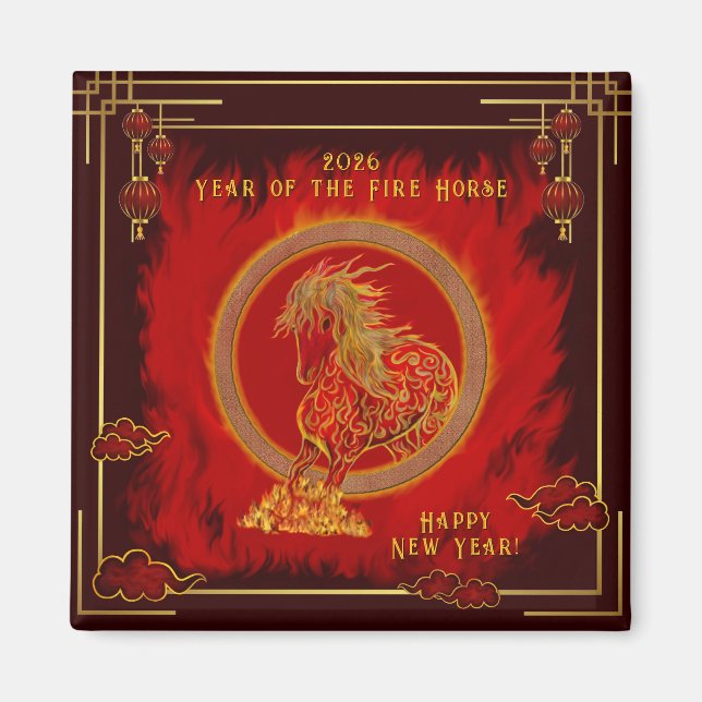 Aimant Année du Cheval de Feu , Bonne Année Lunaire (Devant)