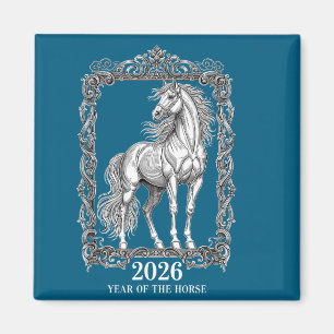 Aimant Année du Cheval Style de gravure sur bois vintage