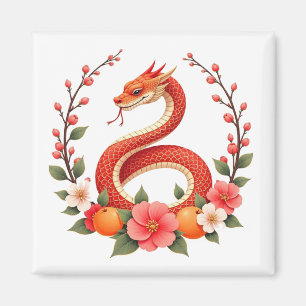 Aimant Année du serpent chinois mignon rire, serpent sour