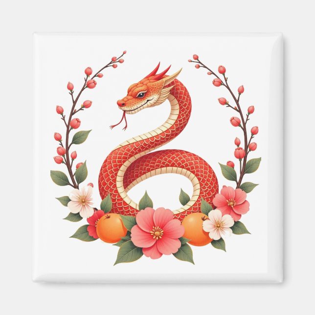 Aimant Année du serpent chinois mignon rire, serpent sour (Devant)