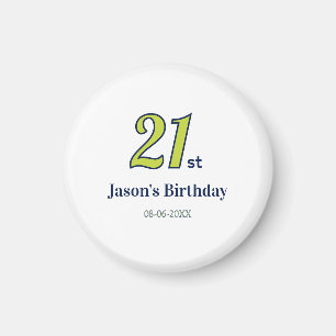 Aimant anniversaire 21 ans nom lettre gras jaune bleu ver