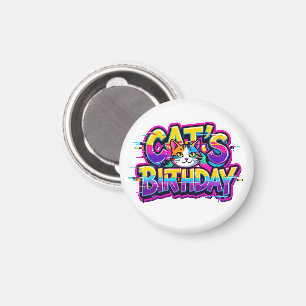 Aimant Anniversaire de chat Arc-en-ciel Glitch