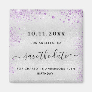 Aimant Anniversaire de fête argent violet parties scintil