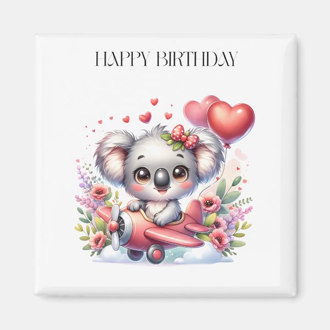 Aimant Anniversaire de Koala Volant (Devant)