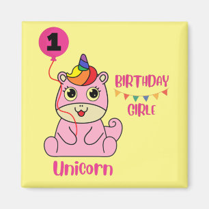 Aimant anniversaire de la fille de licorne