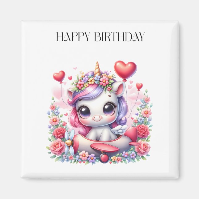 Aimant Anniversaire de Licorne Pilote (Devant)