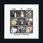 Aimant Anniversaire de mariage personnalisé moderne 9 pho<br><div class="desc">Custom Modern Mariage Anniversaire 9 Photo Collage. Personnalisez ce cadeau d'anniversaire pour lui,  cadeau mariage,  cadeau de collage d'anniversaire,  cadeau de collage personnalisé,  cadeau photo mariage personnalisé avec 9 photos,  dates de mariage et nom des couples.</div>