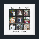 Aimant Anniversaire de mariage personnalisé moderne 9 pho<br><div class="desc">Custom Modern Mariage Anniversaire 9 Photo Collage. Personnalisez ce cadeau d'anniversaire pour lui,  cadeau mariage,  cadeau de collage d'anniversaire,  cadeau de collage personnalisé,  cadeau photo mariage personnalisé avec 9 photos,  dates de mariage et nom des couples.</div>