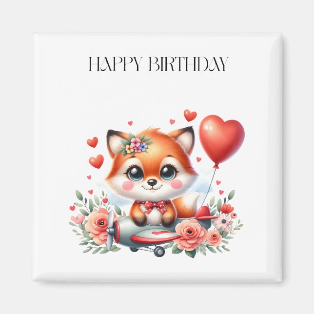 Aimant Anniversaire de pilote de renard mignon (Devant)