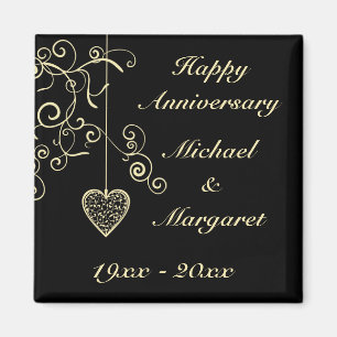 Aimant Anniversaire du Mariage de coeur Gold Elegant