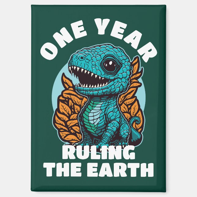 Aimant Anniversaire d'un an de bébé dinosaure (Recto)