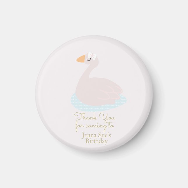 Aimant Anniversaire Fille Arc-en-ciel Cygne Rose (Devant)