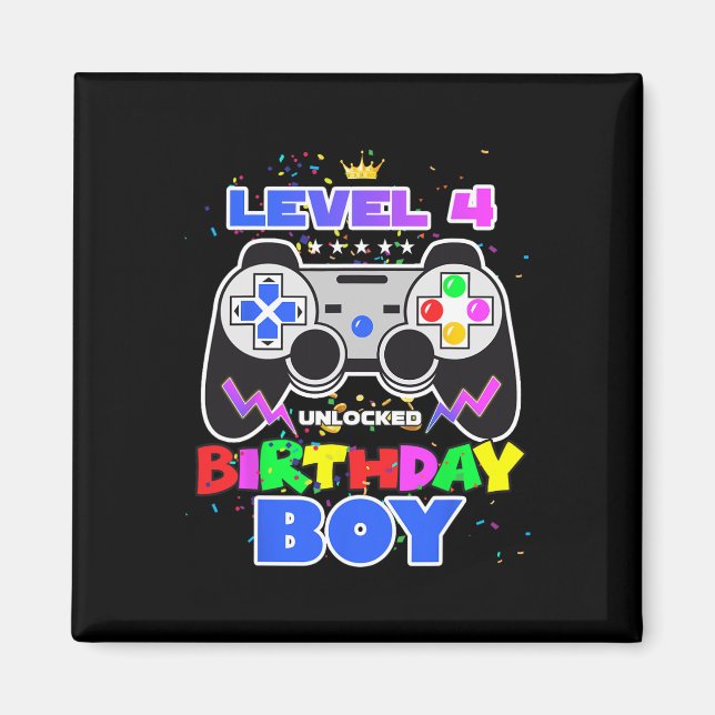 Aimant Anniversaire Garçon Niveau 4 Vidéo déverrouillée J (Devant)