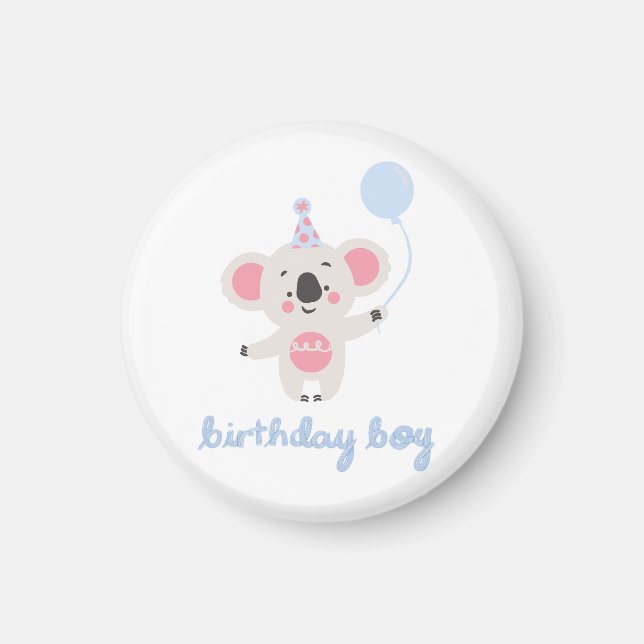 Aimant Anniversaire Garçon Teddy Ours Tenant Un Ballons (Devant)