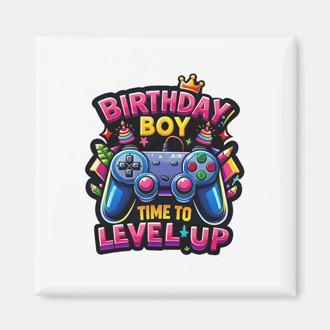 Aimant Anniversaire Garçon Temps De Niveau Up Video Jeu A (Devant)