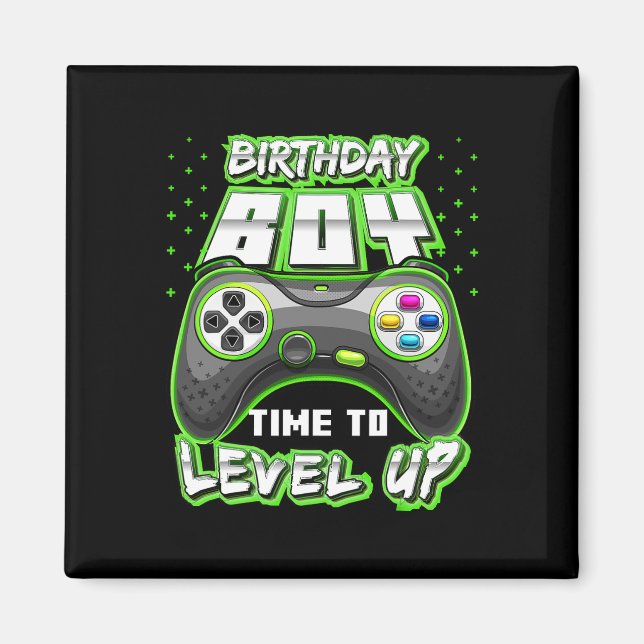 Aimant Anniversaire Garçon Temps De Niveau Up Video Jeu A (Devant)
