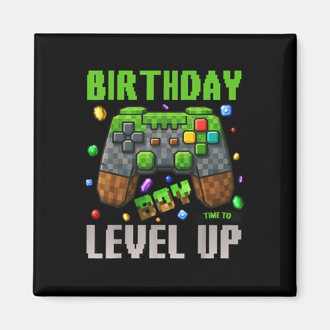 Aimant Anniversaire Garçon Temps De Niveau Up Video Jeu A (Devant)
