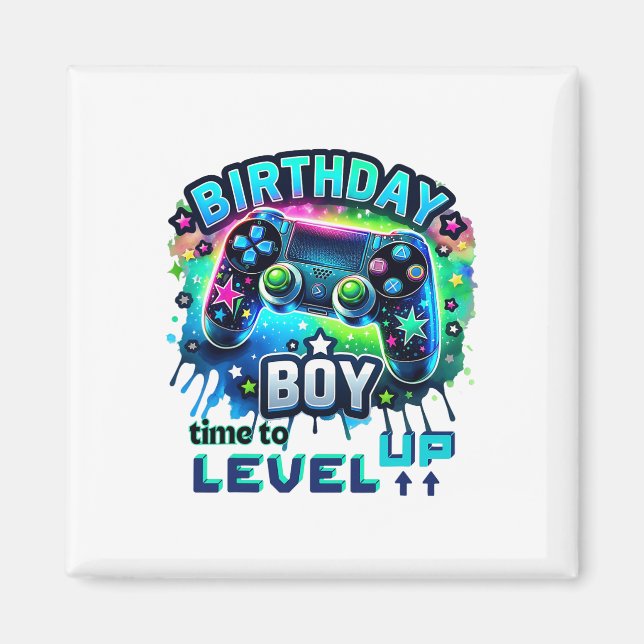 Aimant Anniversaire Garçon Temps De Niveau Up Video Jeu A (Devant)