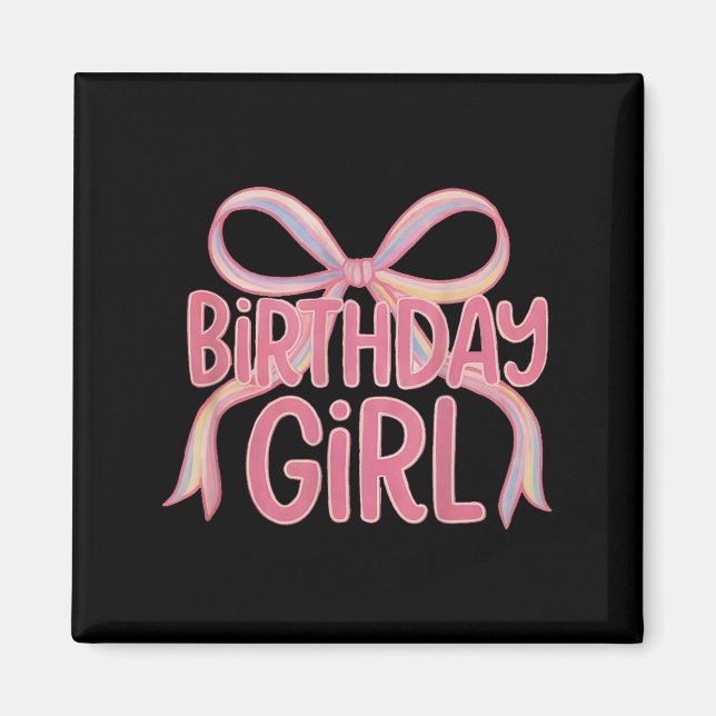 Aimant Anniversaire Girl Ribbon avec mignonne Bow Party (Devant)