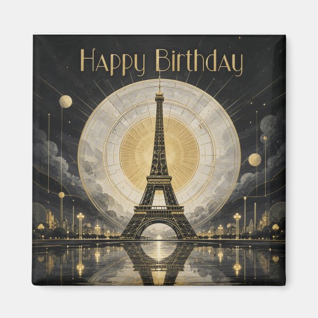 Aimant Anniversaire Paris Tour Eiffel Déco Or (Devant)
