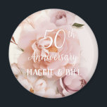 Aimant Anniversaire rose floral mariage<br><div class="desc">Anniversaire rose floral mariage de script personnalisé.</div>