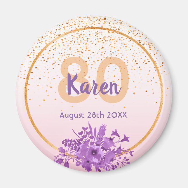 Aimant Anniversaire rose or floral enregistrer la date (Devant)