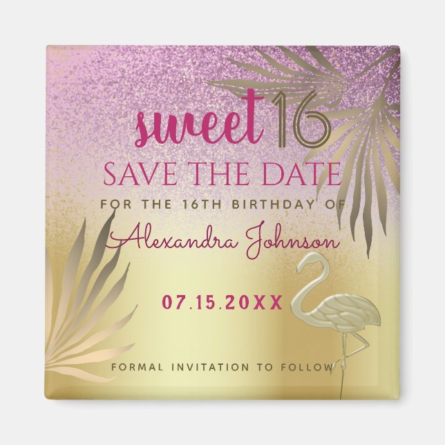 Aimant Anniversaire Sweet 16 Enregistrez La Date (Devant)