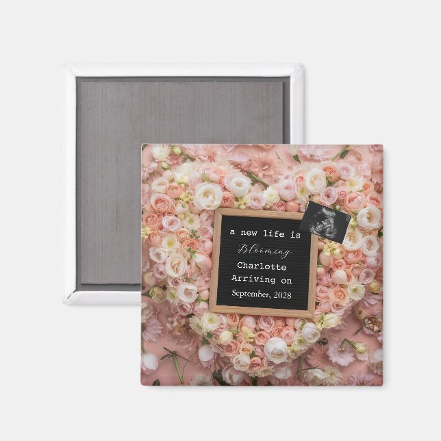 Aimant Annonce de grossesse bébé Floral Pastel  (Recto/Verso)