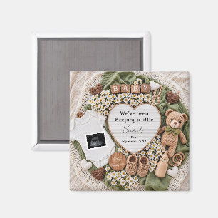 Aimant Annonce de grossesse ourson boho neutre